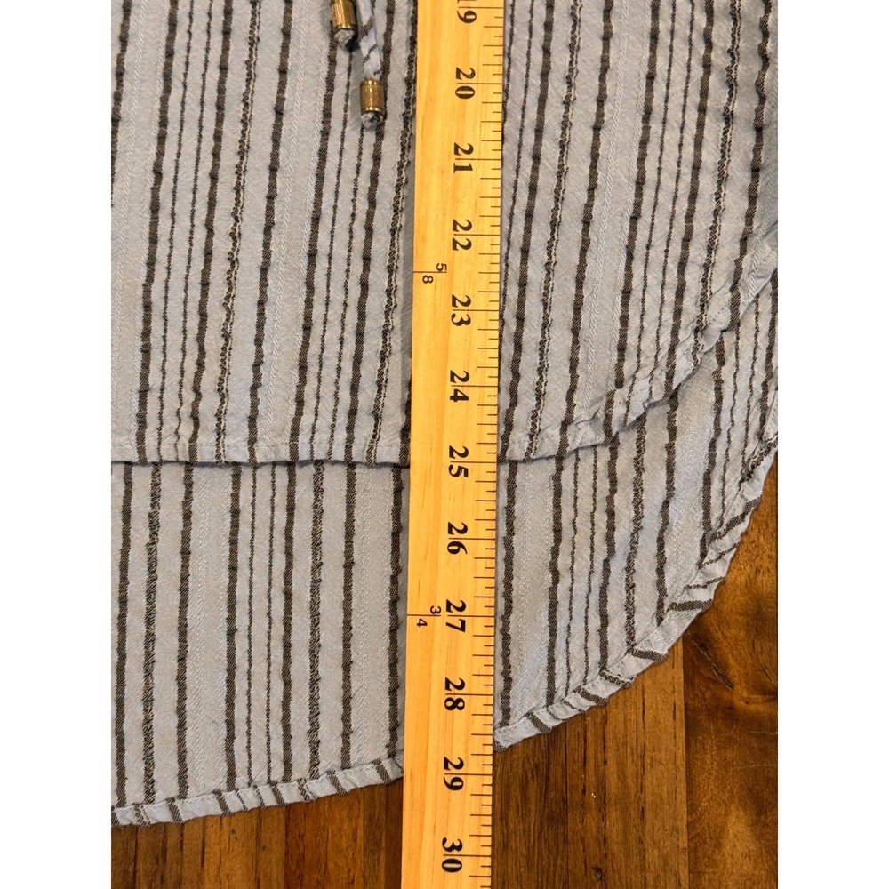 Free People Blue Striped Tunic Top XS Balloon Sleeve Boho VNeck Tie Front Blouse - Picture 12 of 12